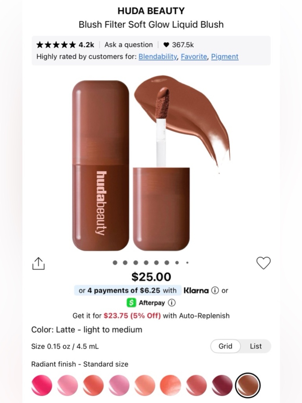 HUDA BEAUTY Blush Filter Soft Glow Liquid Blush, Shade Latte